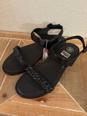FitFlop Banda Roxy Sandals black glitter Size Women’s 10 Slingback Comfort